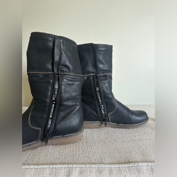 Remonte Shanice 71 Fold Winter Boot Black Leather Knit Strap Snap Zip 38 - Picture 5 of 5